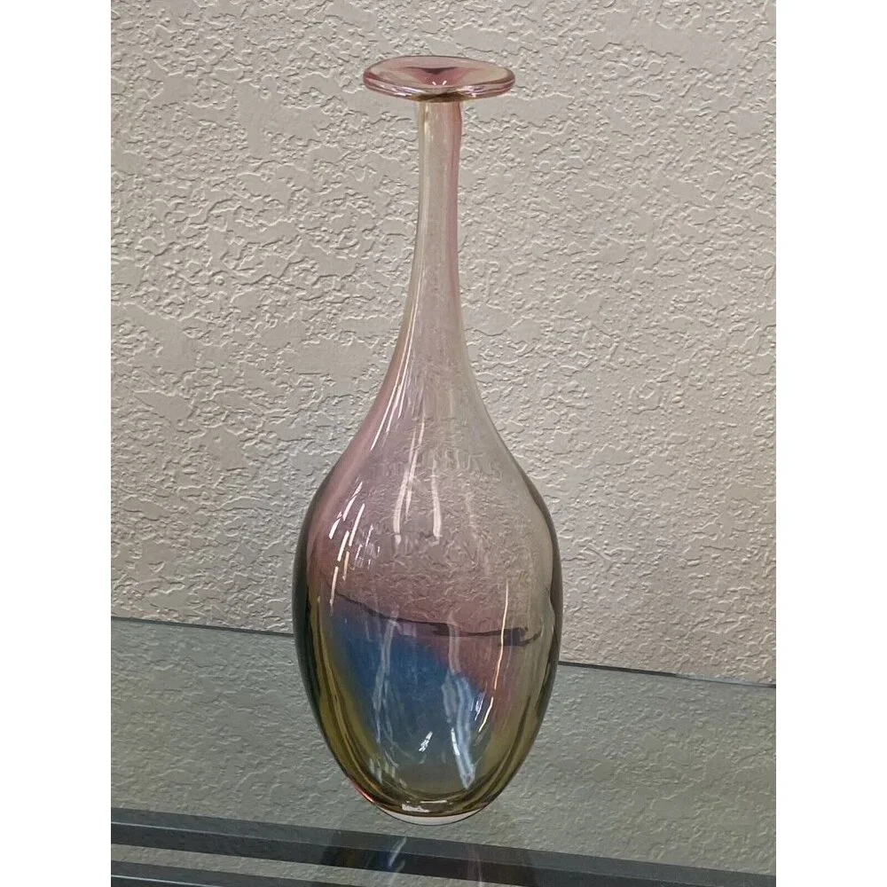 Kosta Boda Kjell Engman 11 1/2" Fidji Rainbow Art Glass Bottle Vase 48838 - Picture 7 of 16